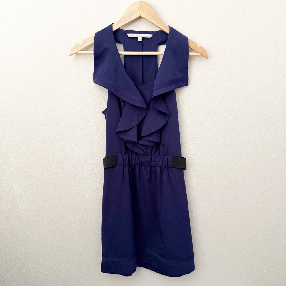 RACHEL ROY | Ruffle Front Black Elastic Waist Navy Blue Dress Racer Back | Small